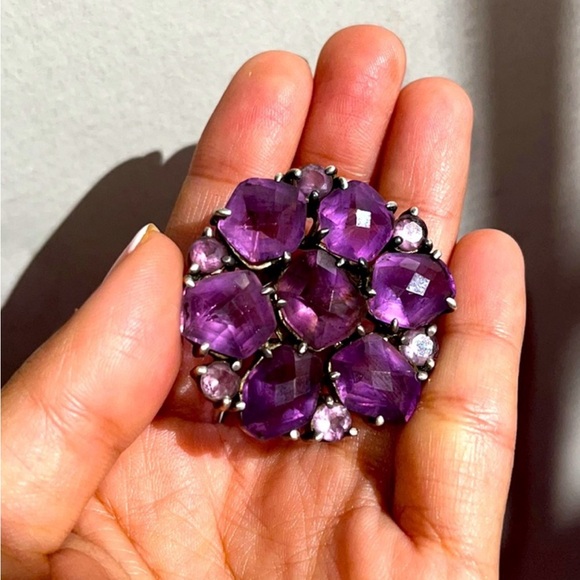 HUGE AMETHYST SILVER CRYSTAL RING - Picture 2 of 2